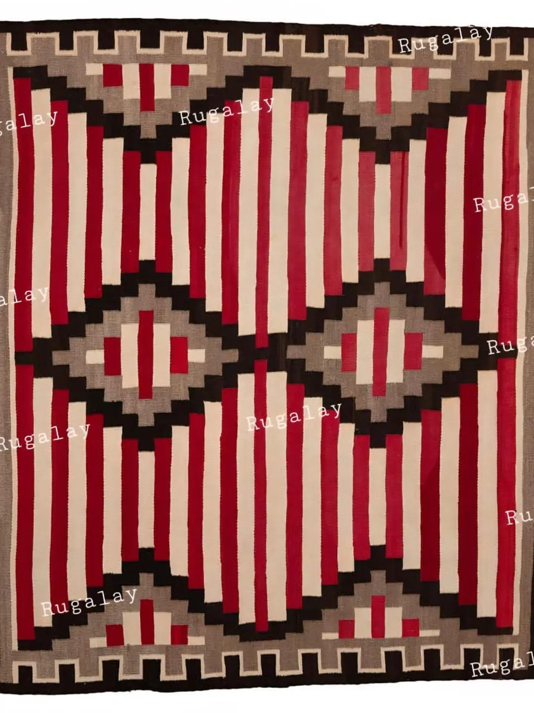 5x5 ft Wool Navajo Rug Southwest Style Area Rug Indian Native Red Kilim ...