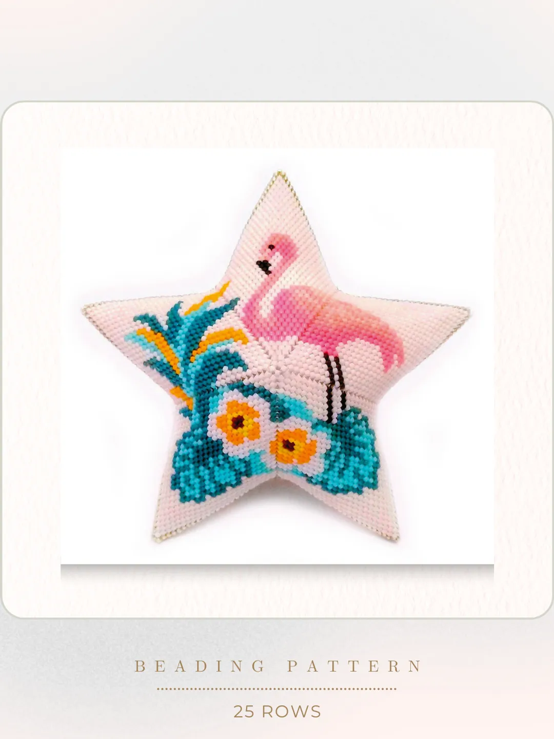 3D Peyote Star, Flamingo Beading Pattern, Seed Bead Bird Ornaments