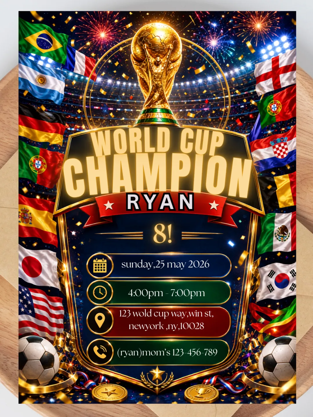 Editable World Cup Soccer Birthday Invitation Template, Football Birthday Party Invite, Printable Canva Invitation, Kids Sports Birthday Invite, Digital Download, 5x7 Editable Template
