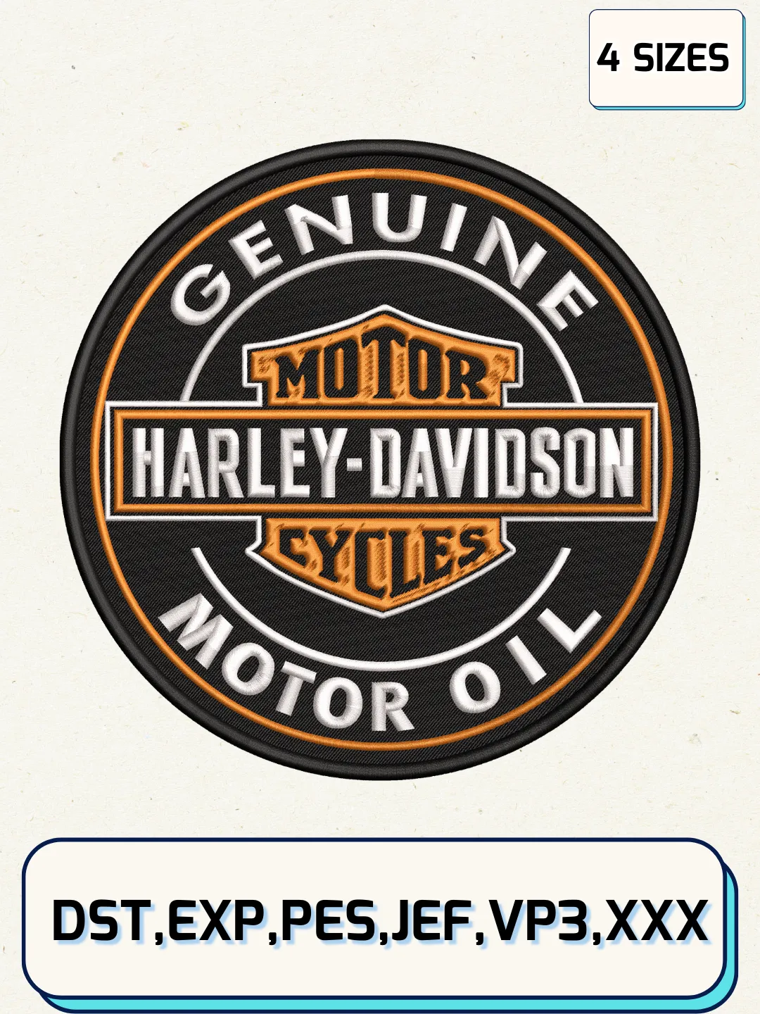 Genuine Harley Davidson Motor Oil Embroidery Design, Transport Embroidery File, Machine Embroidery Files, 4 Sizes, Digital Download