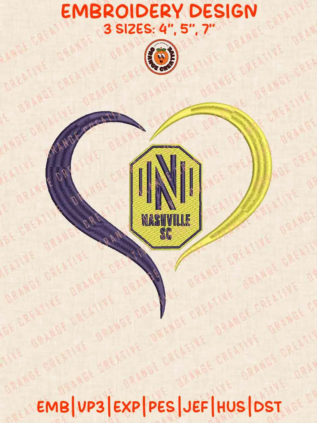 Nashville SC Heart Logo Logo Embroidery Files, MLS Nashville SC Logo Embroidery Designs, League Soccer Machine Embroidery Files, MLS Nashville SC Team Machine Embroidery, 3 sizes, Digital Download