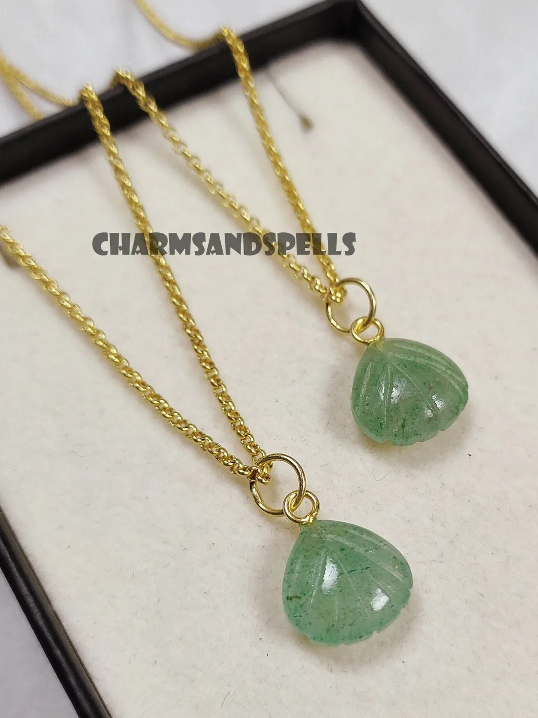 Green Aventurine Sea Shell Necklace, Carved Crystal Pendant, Healing Jewelry, Beach Gift for Her
