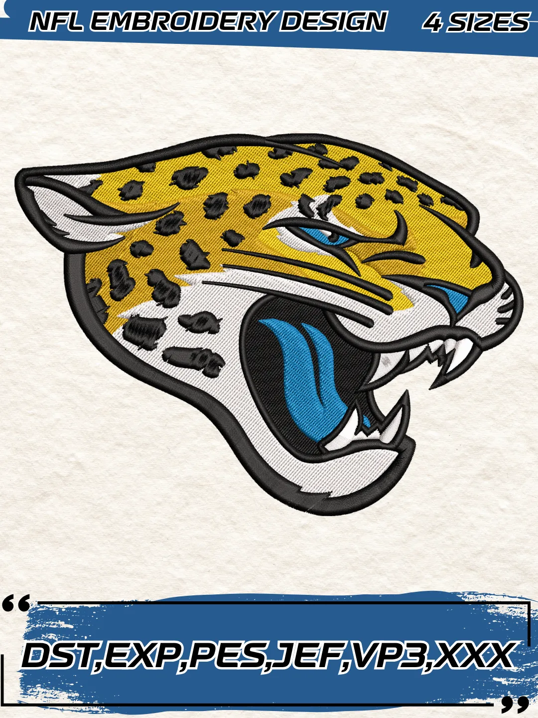 Jacksonville Jaguars Logo Embroidery Design,NFL Logo Embroidery Design,Machine Embroidery Design File,4 Sizes, Digital Download