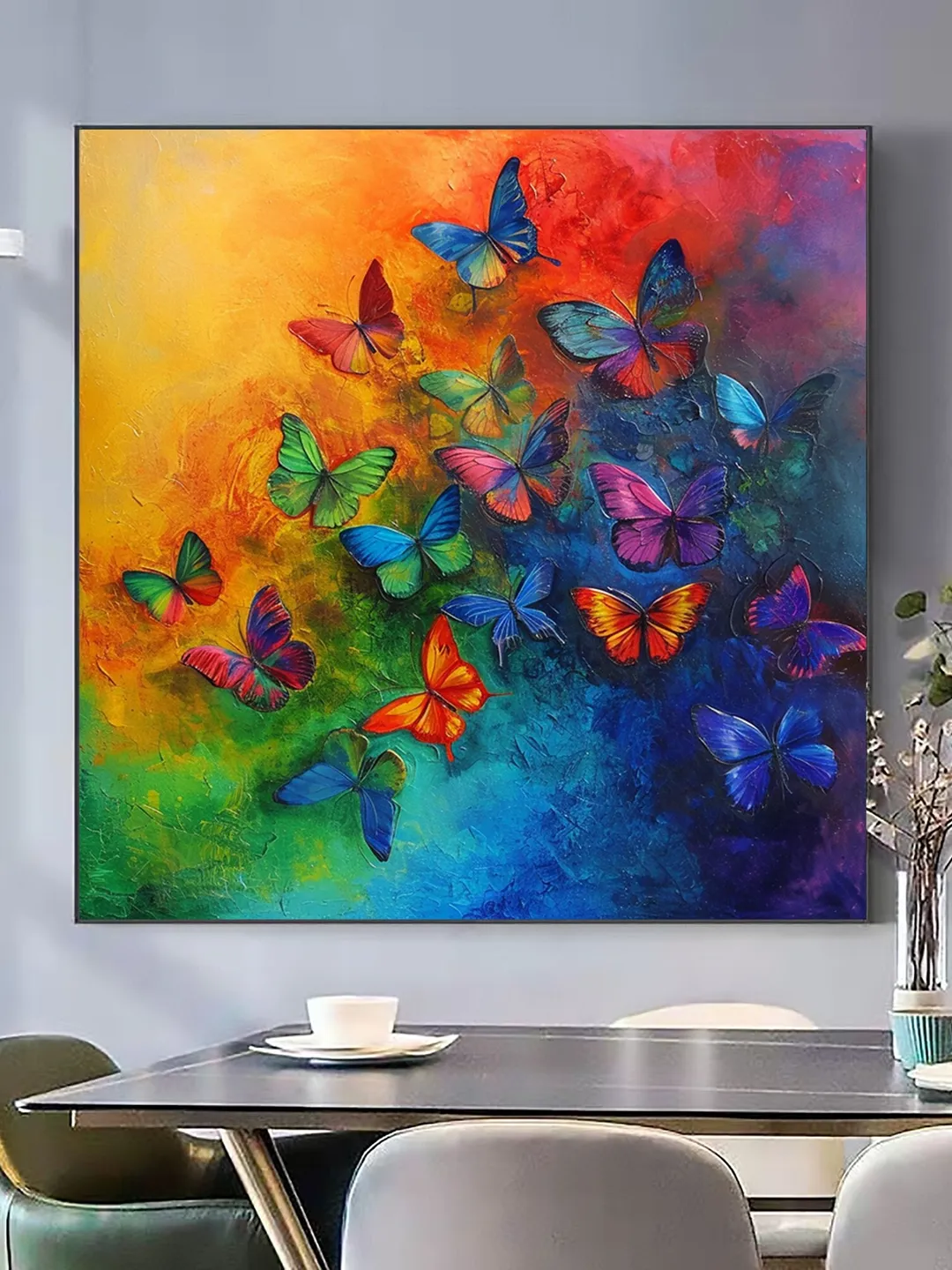 Original Colorful Butterfly Oil Painting On Canvas, Large Wall Art, Abstract Animals Painting, Office Wall Art, Custom Painting, Home Decor