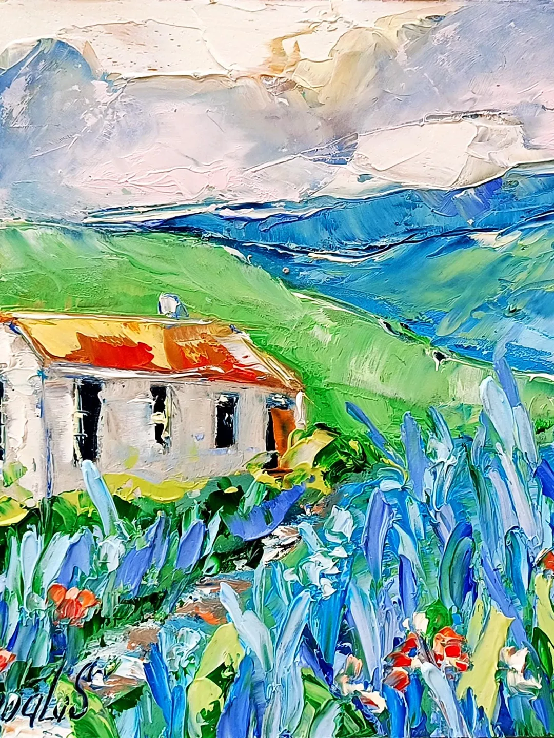 Texas Bluebonnets Painting Original Art National Park Painting Landscape Impasto Oil Painting Green Blue Art Impressionist by ArtProkopaloSv