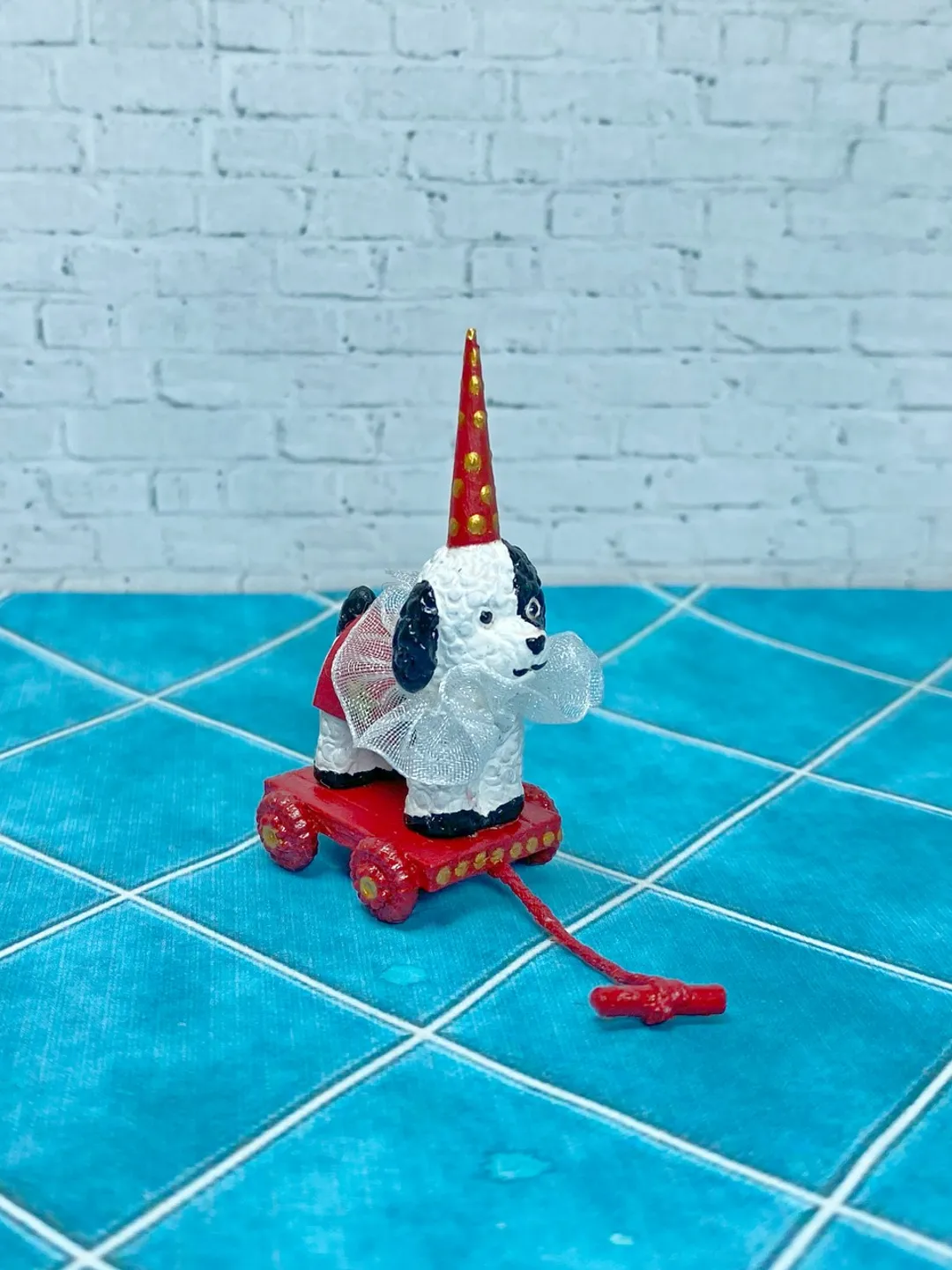 Dog on a cart. Doll toy. 1:12. Handmade. Dollhouse miniature.