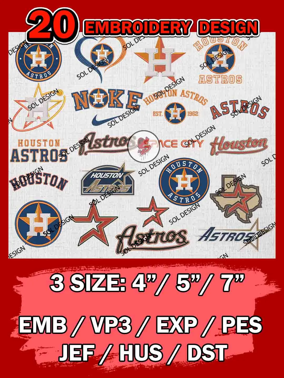 20 Houston Astros Bundle Embroidery Files, MLB Houston Astros Team ...