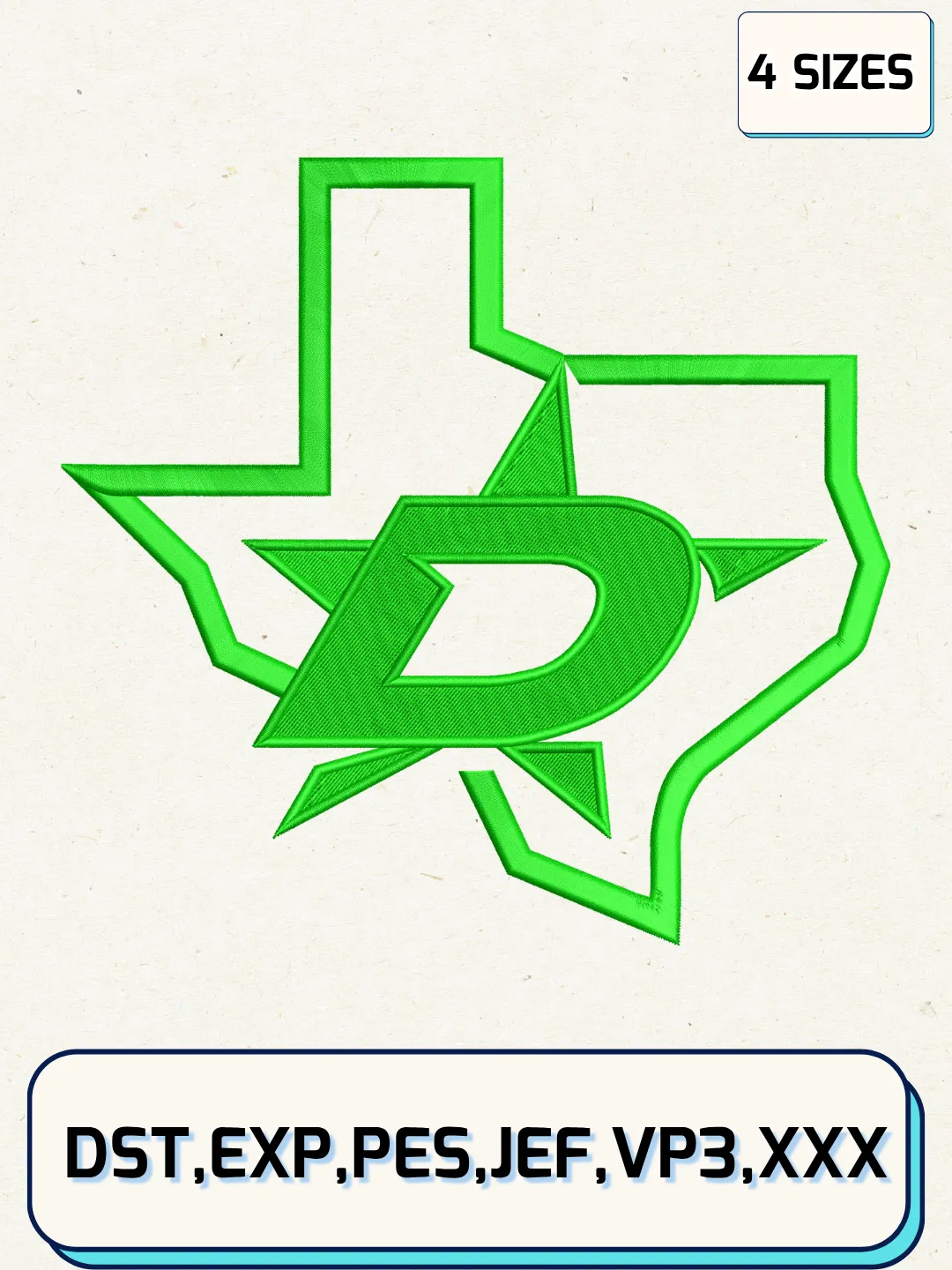 Dallas Hockey Embroidery Design Files,Machine Embroidery Files,4 Sizes