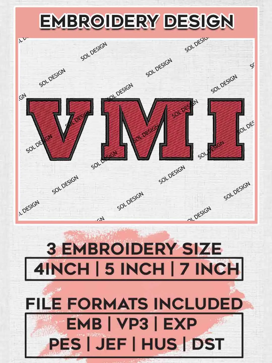 VMI Wordmark Embroidery Design, Football Embroidery files, Sport Machine embroidery files, 3 sizes, Instant Download