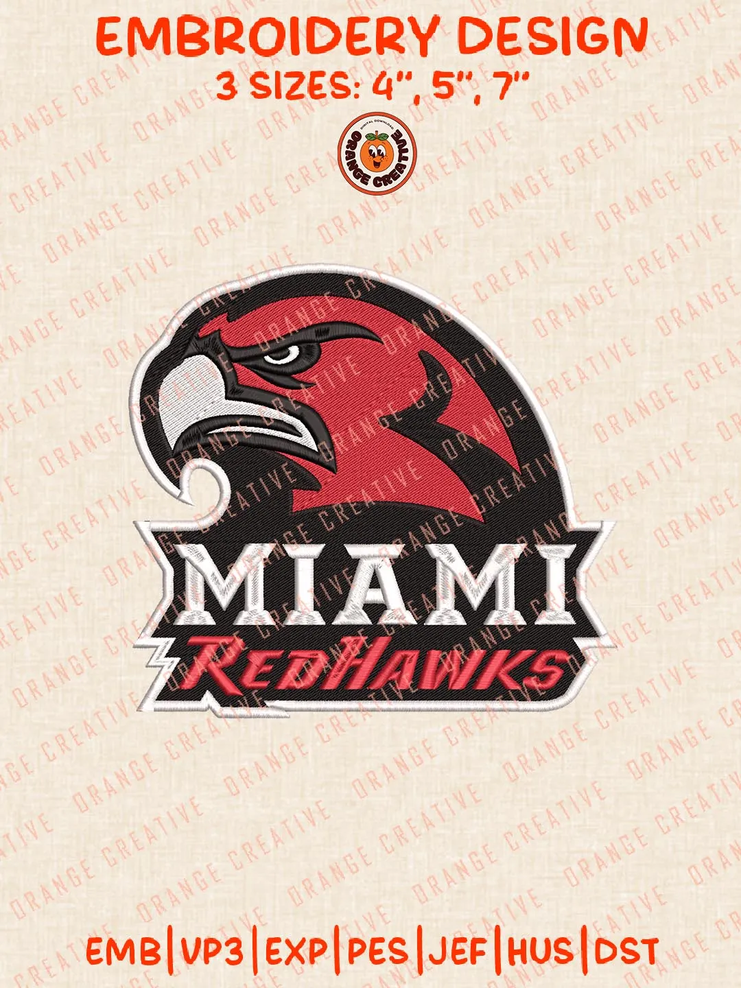 Miami Redhawks Logos Embroidery Design Files, NCAA Logos Embroidery Designs, Machine Embroidery Files, 4 Sizes, Custom Sizes
