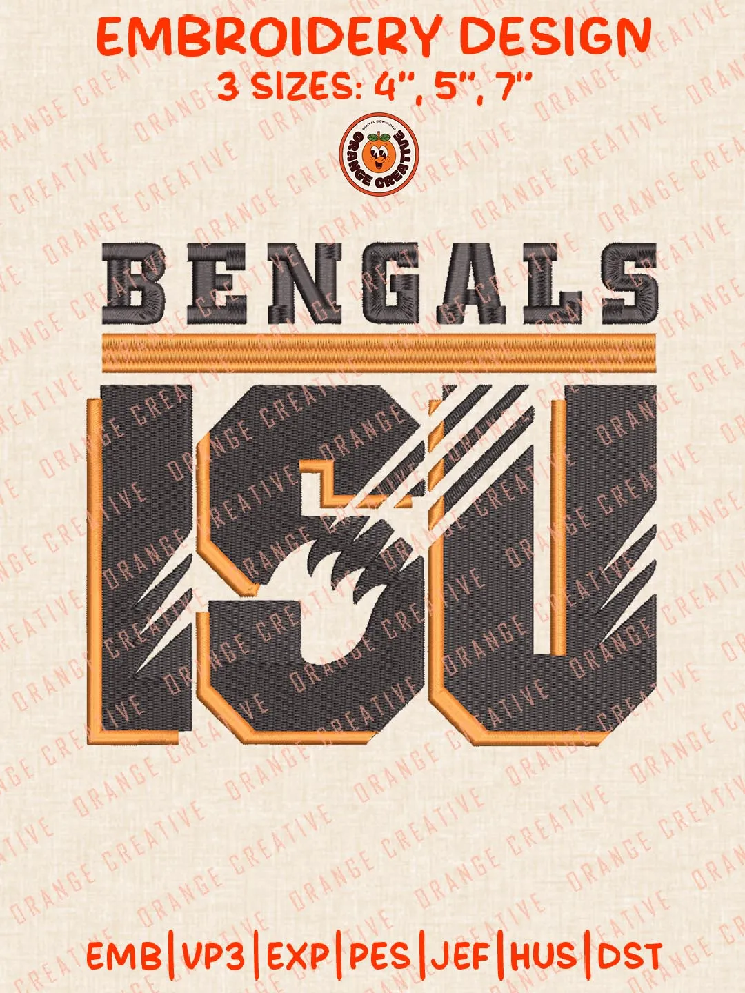 NCAA ISU Bengals Embroidery Design, NCAA Idaho State Bengals Team Logo Embroidery Design, Machine Embroidery Design File, 4 Sizes, Custom Size, Digital Download