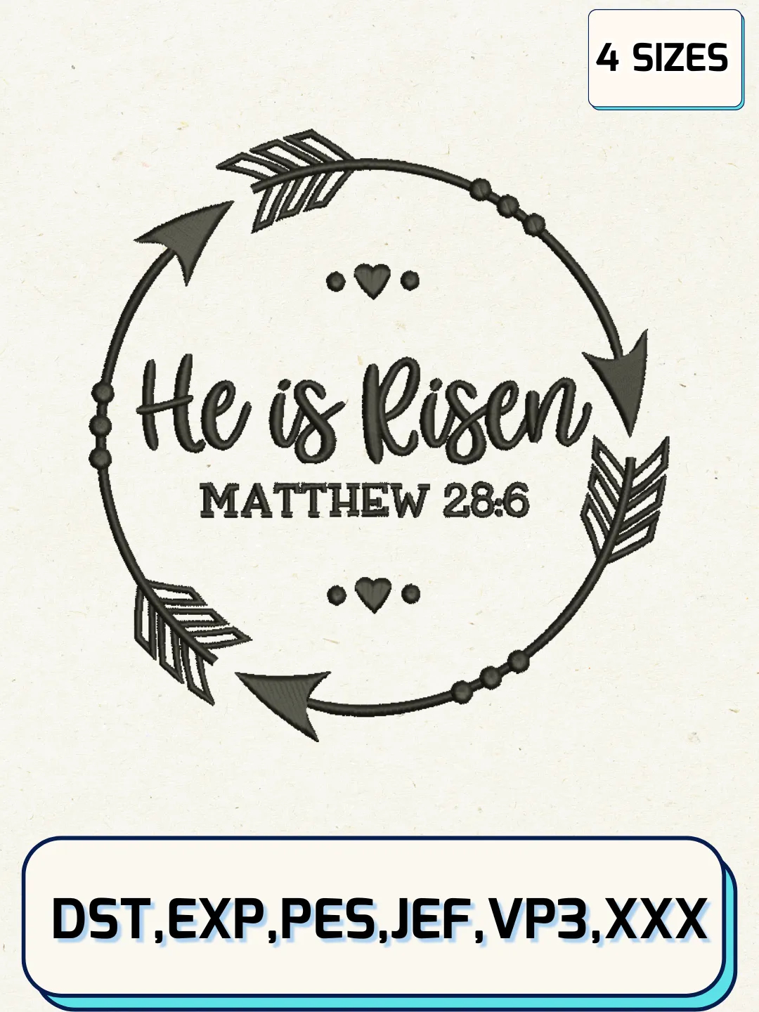 Christian Easter Embroidery Design Files, Easter Day Logos Embroidery Designs, Machine Embroidery Files, 4 Sizes