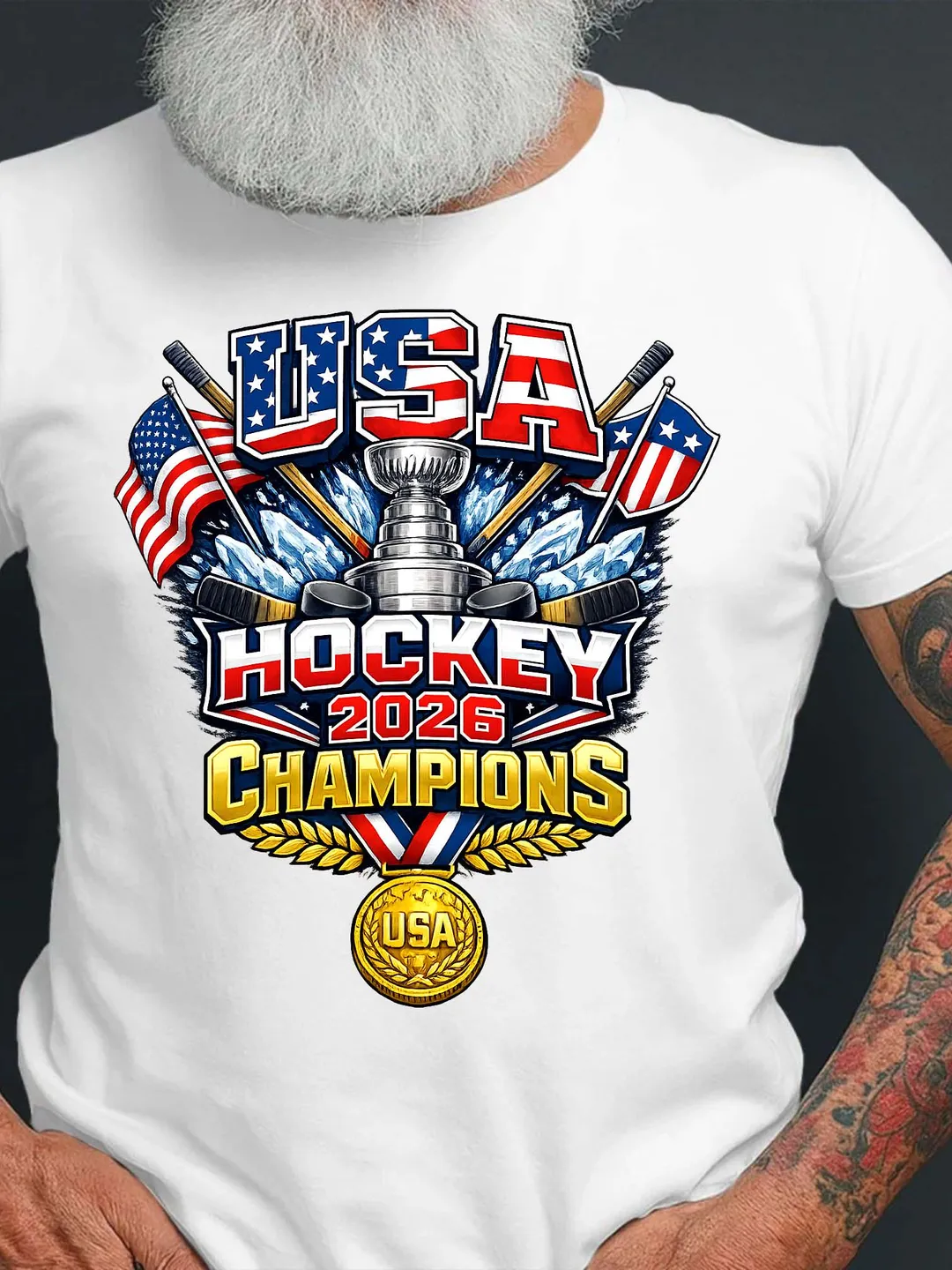USA Hockey 2026 Champions Trophy T-Shirt, Patriotic Ice Hockey Fan Apparel