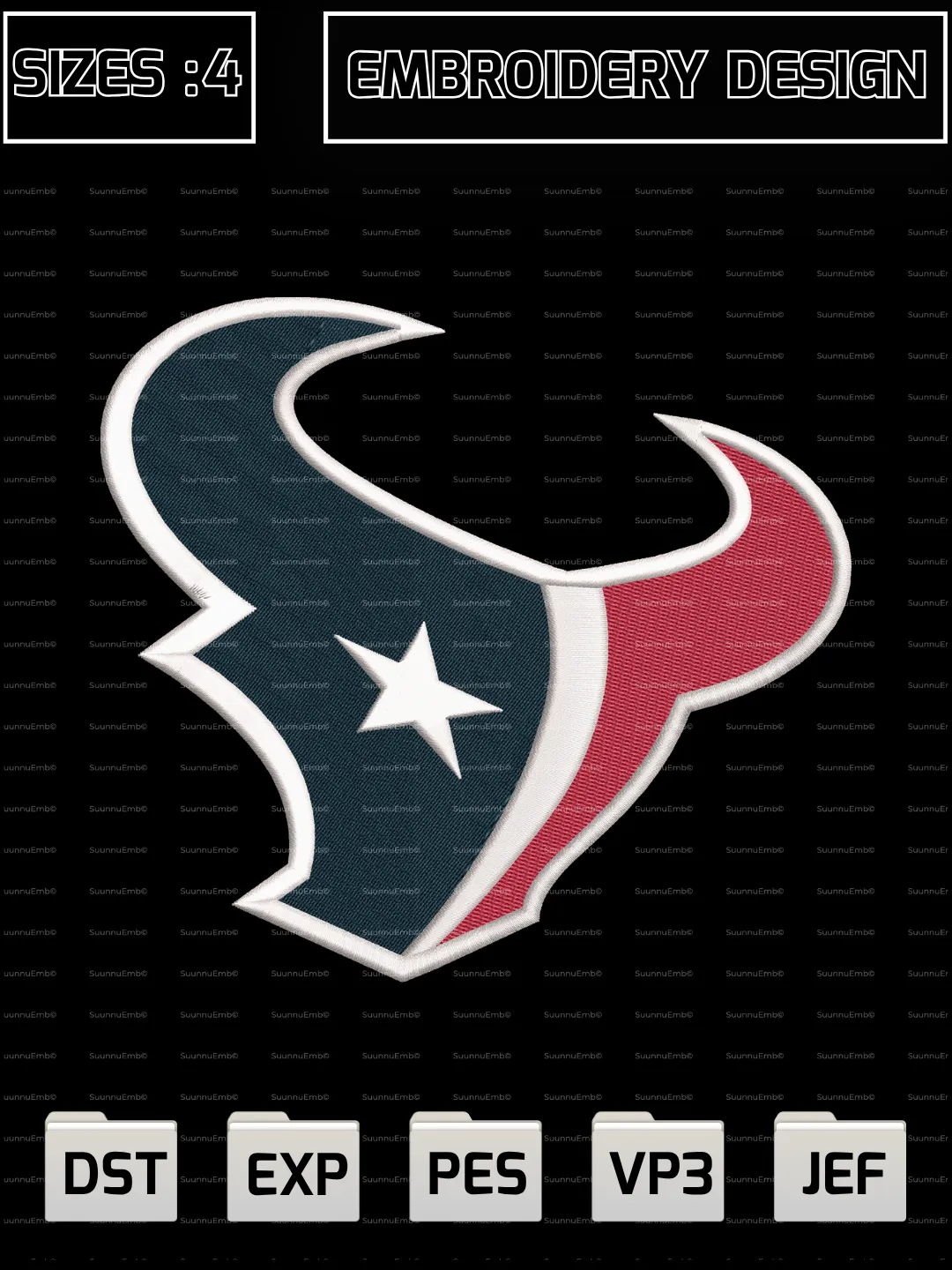 Houston Texans Logo Embroidery Design,NFL Logos Embroidery Design,NFL Teams, Machine Embroidery Design File,4 Sizes, Digital Download