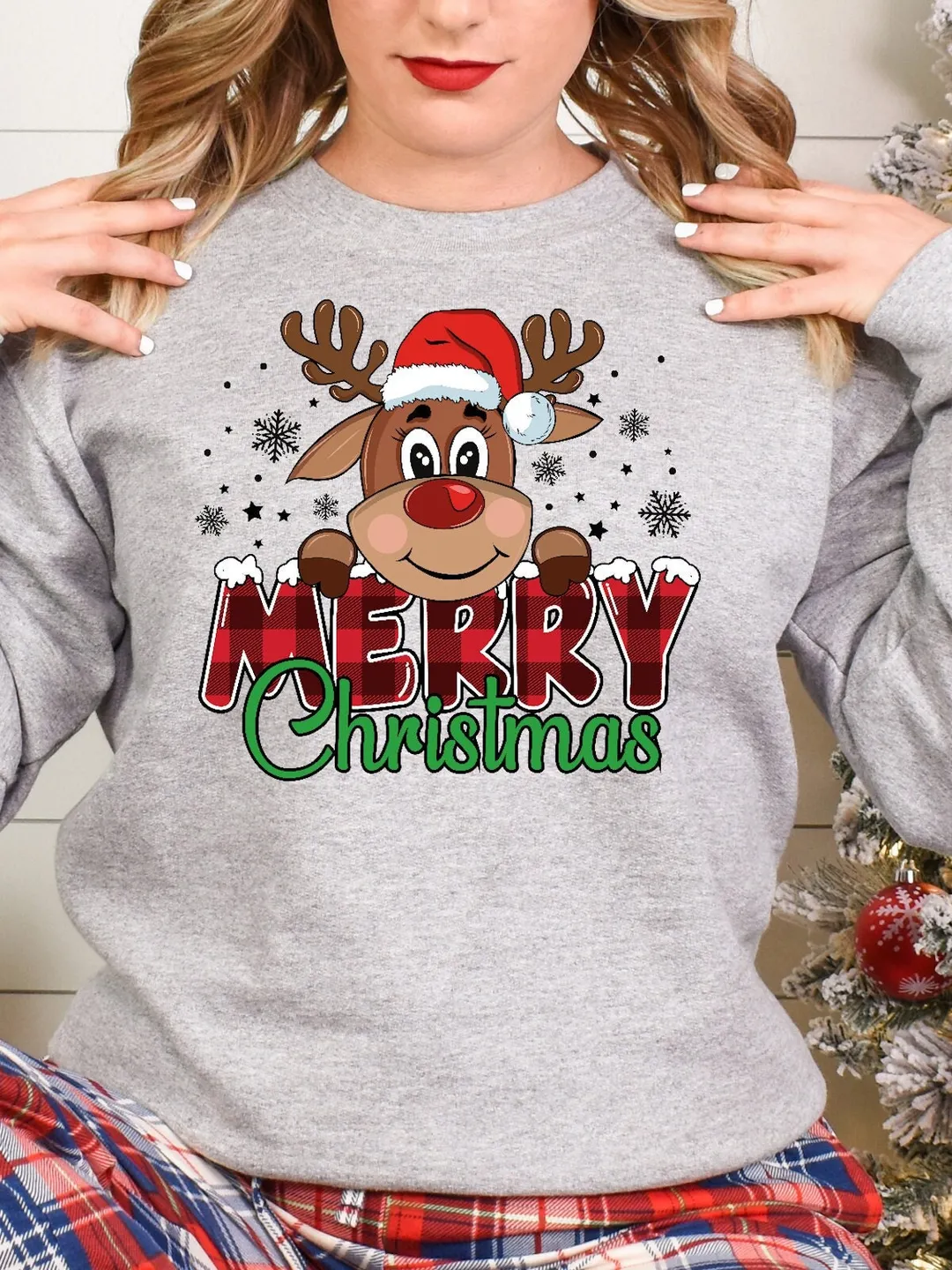 Personalized Reindeer Christmas Family Sweatshirt: Matching Holiday Xmas Shirts