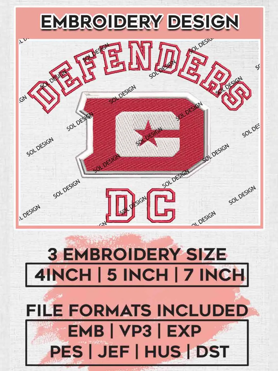 DC Defenders UFL Logo Embroidery Design, Football League Embroidery files, Sport Machine embroidery designs, 3 sizes, Instant Download