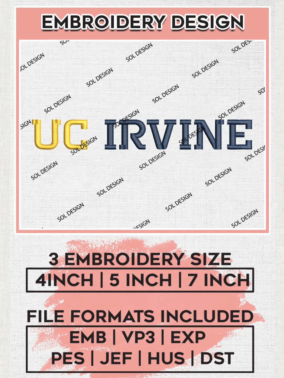 NCAA UC Irvine Football Team Word Logo Embroidery Design Files, NCAA UC Irvine Anteaters Machine Embroidery, NCAA Teams, Game Day, 3 sizes, NCAA Machine embroidery designs, Digital Download