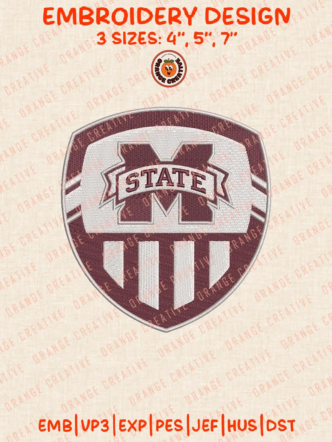 Mississippi State Bulldogs Shield Logo Embroidery Design, NCAA Mississippi State Bulldogs Team Embroidery Design, Machine Embroidery Design File, 4 Sizes, Custom Size, Digital Download