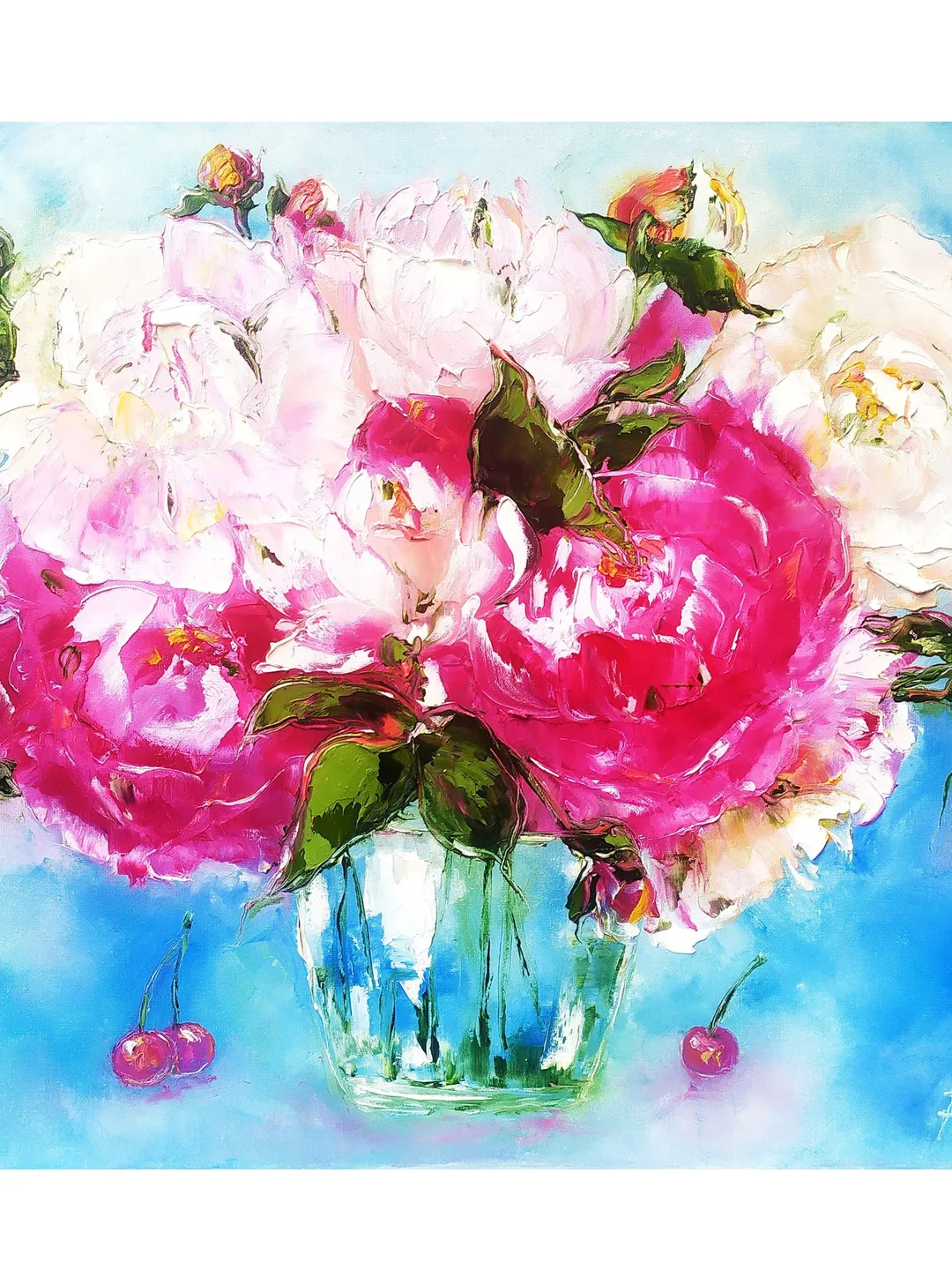 Peony Painting Flower Original Art Impasto Painting 16 x 20 Floral Wall Art Peonies In Vase Oil Painting Canvas Artwork by ArtProkopaloSv