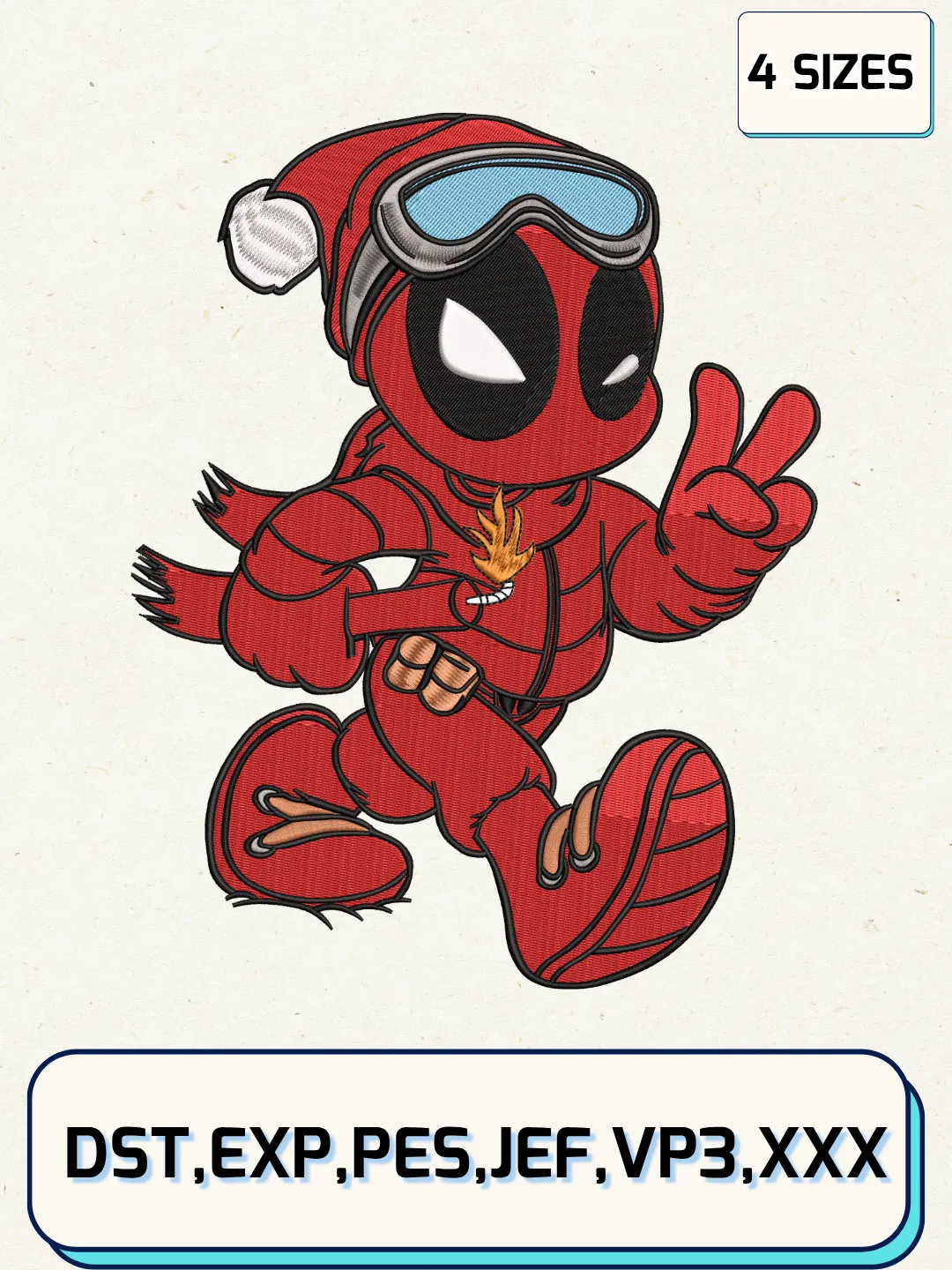 Deadpool Santa Claus Embroidery Design,Christmas Embroidery Designs,Machine Embroidery Files,Deadpool Embroidery Design,4 Sizes