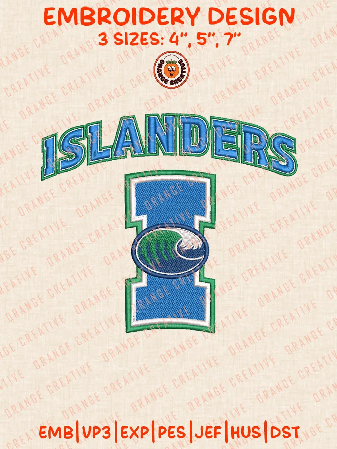 Islanders Logo Embroidery Design Files, NCAA Logos Embroidery Designs, NCAA Texas AM Corpus Christi Islanders Machine Embroidery Files, 3 Sizes, Custom Sizes, Instant Download