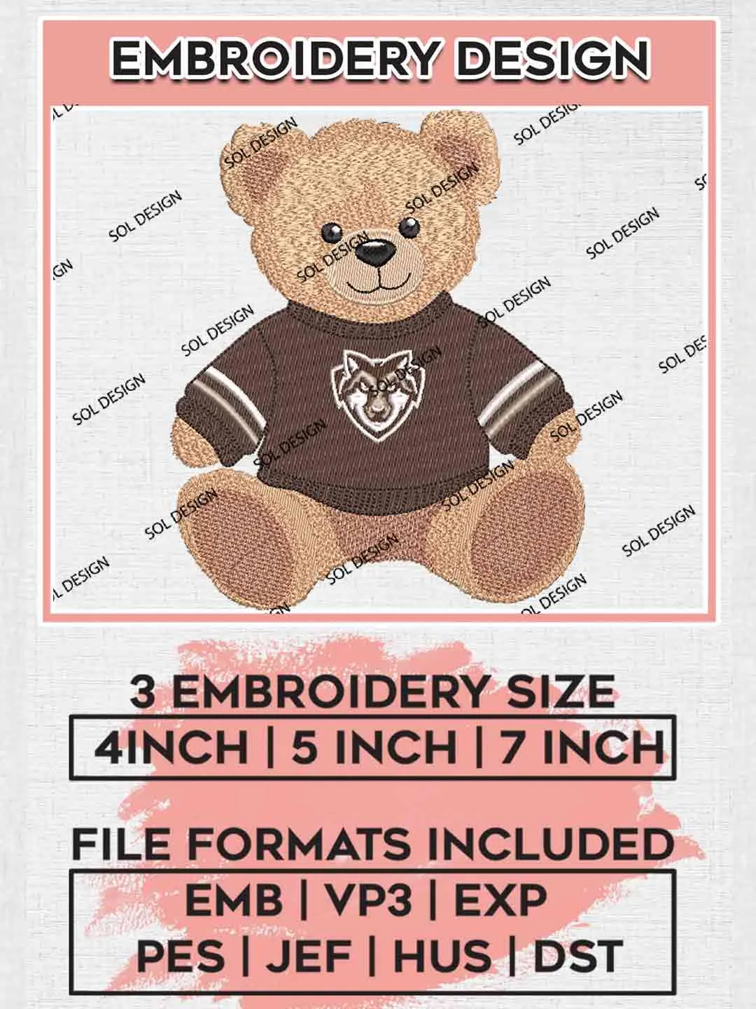 St. Bonaventure Teddy Bear Embroidery Designs, Football Embroidery files, Sport Machine embroidery designs, Instant Download