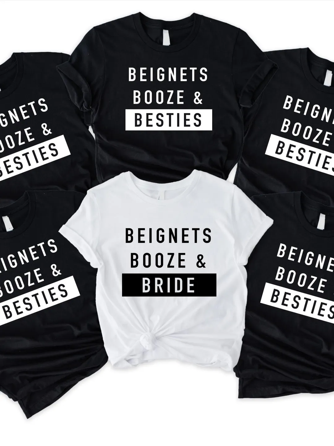 Beignets Booze Bride & Besties Shirt: Funny Bachelorette Party Tees