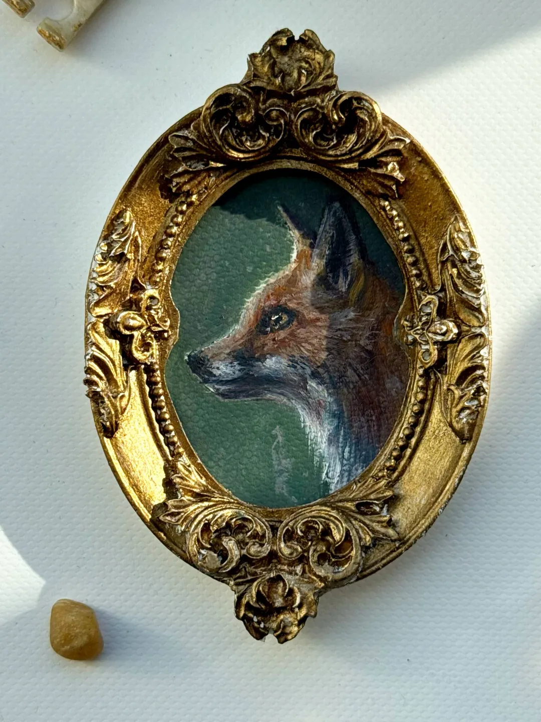 ひ*ん様 英国ヴィンテージ FOX FRAMES ｘ CROCKER.WILSO Framed Fox Oil Painting: Original Wild Animal Art Gold Oval Frame