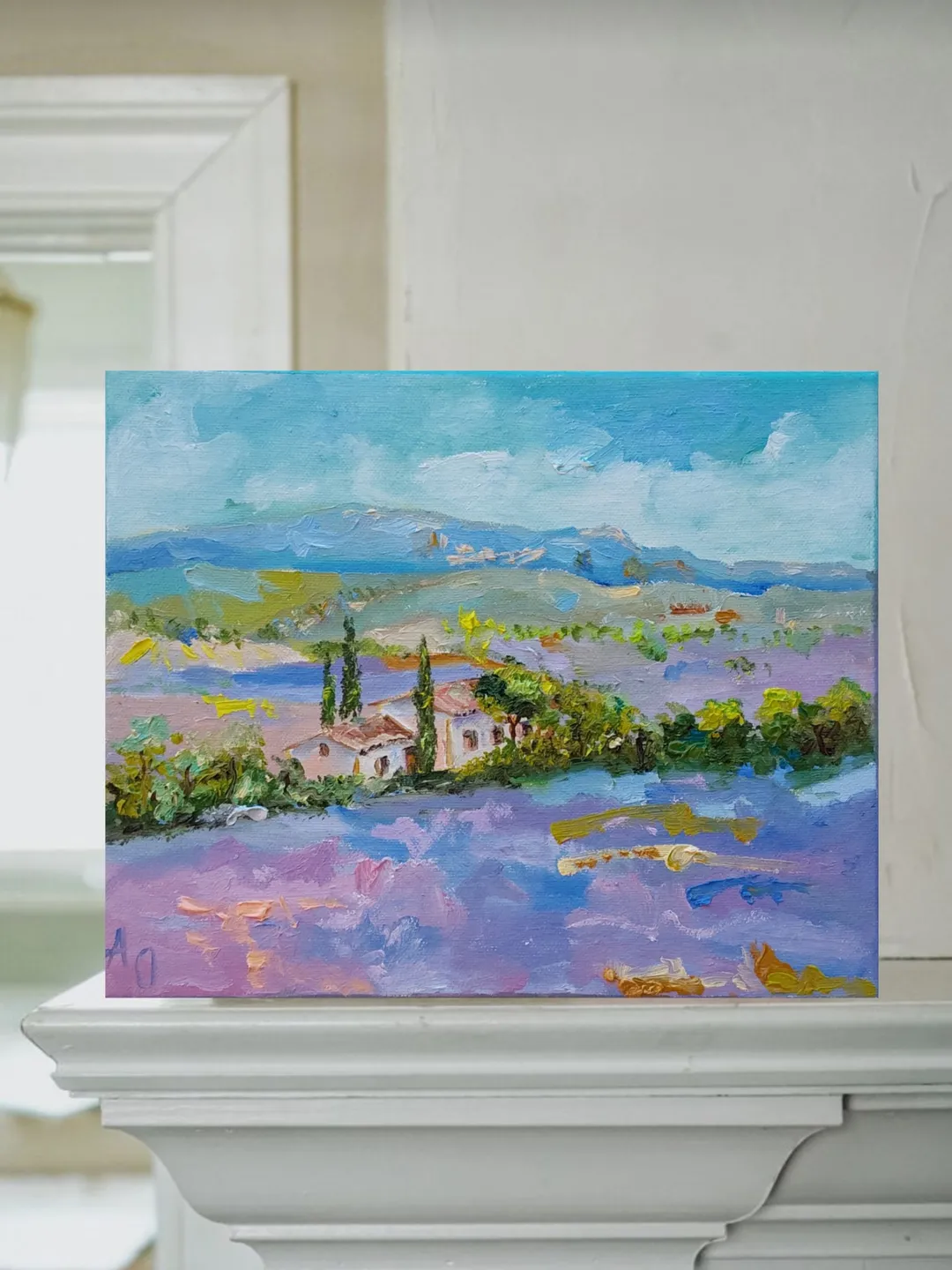 Oil painting on canvas "Valley of lavender fields" 30x24cm (12x9.6 inches)