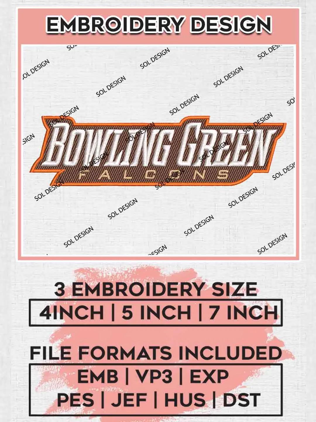Bowling Green Falcons Wordmark Designs, NCAA Team Logo Embroidery files, NCAA Team, College Football Team Machine embroidery designs, Digital Download