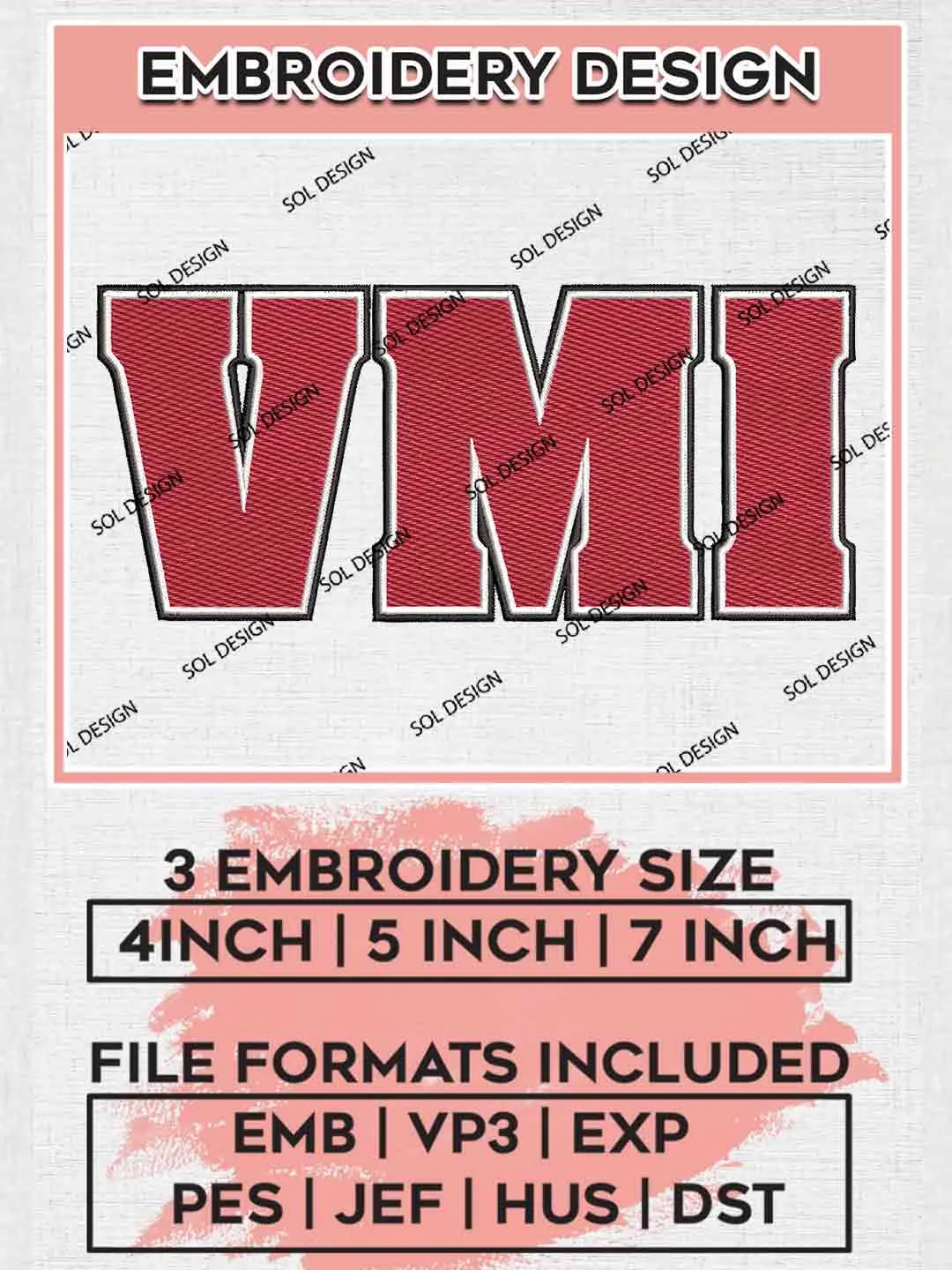 VMI Embroidery Design, Football Embroidery files, Sport Machine embroidery files, 3 sizes, Instant Download