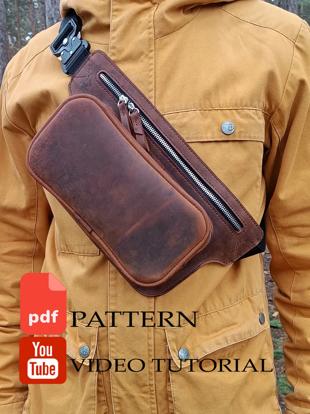 PDF Pattern for men's leather chest bag - pattern for men's sling bag - Download PDF & video TUTORIAL