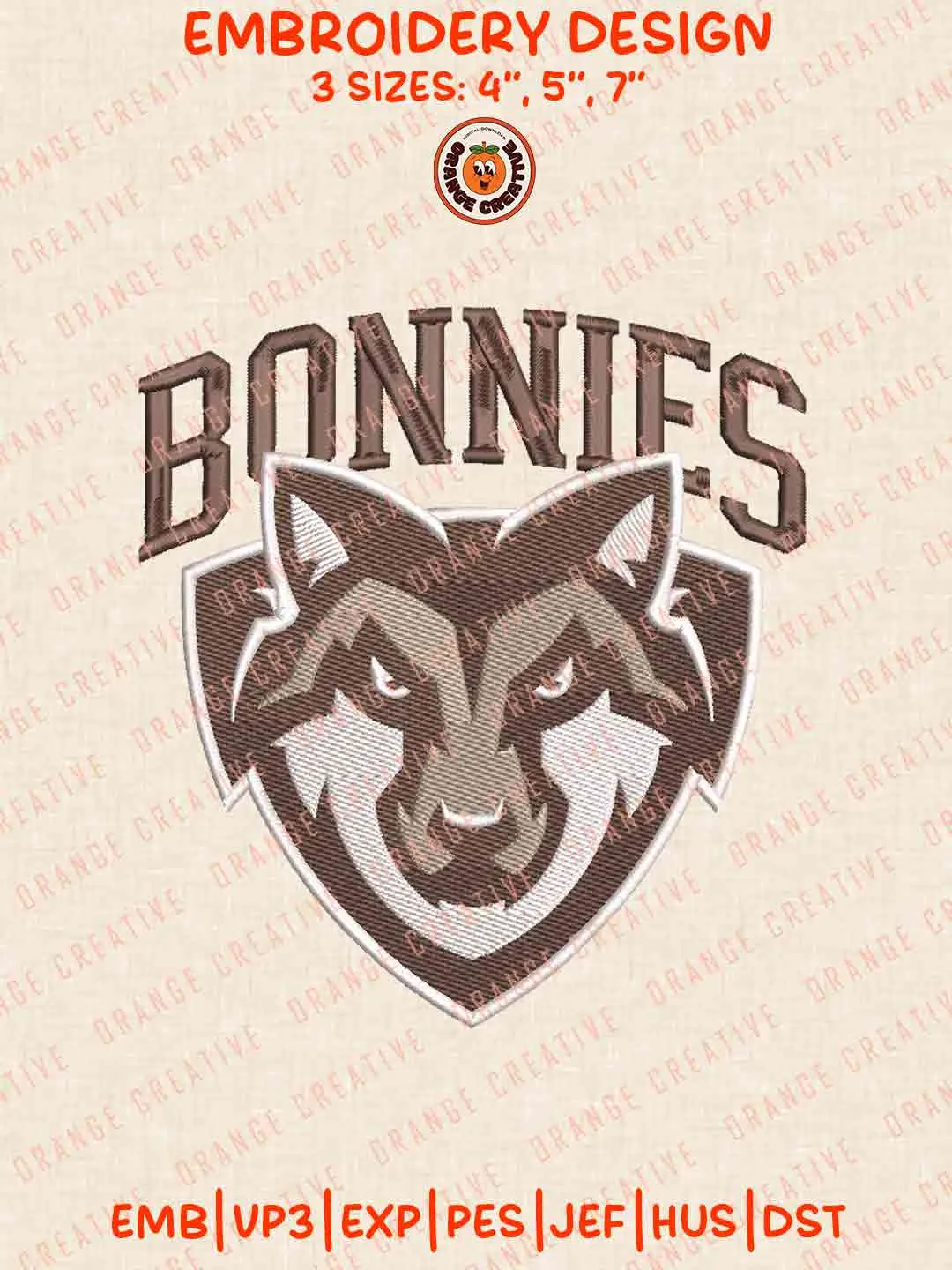 St. Bonaventure Bonnie Logo Embroidery Design, College Machine Embroidery Digitized Pes File, Football Designs, 3 Sizes, Custom Size, Instant Download