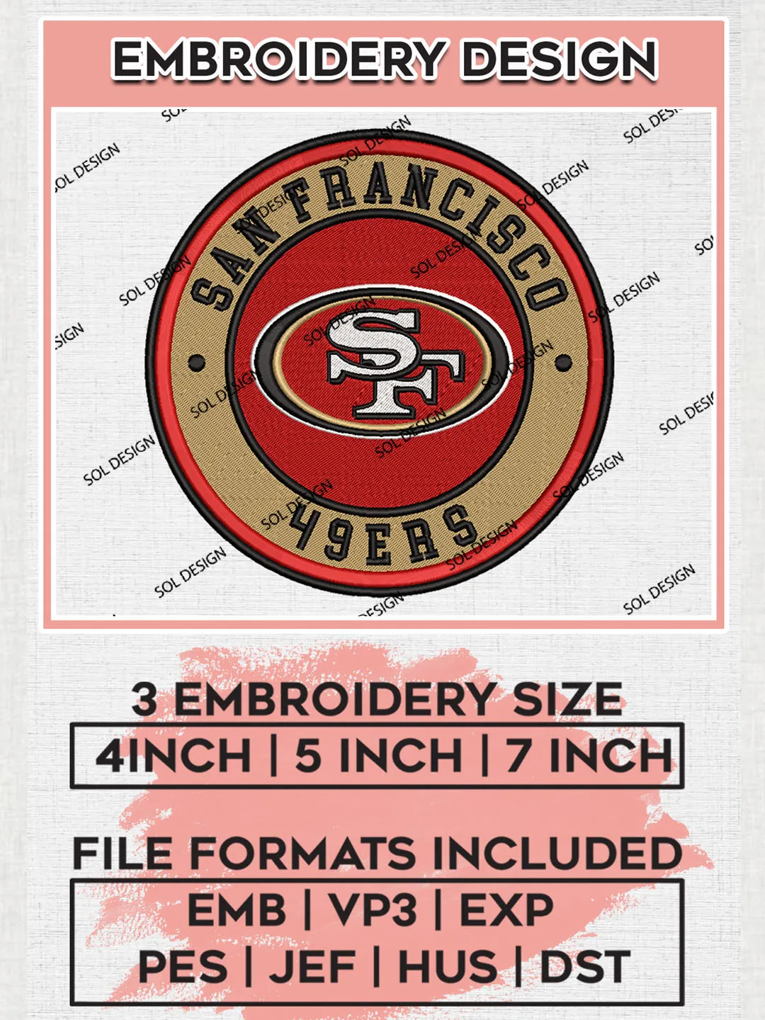 NFL San Francisco 49ers Circle Logo Embroidery Designs, NFL 49ers Embroidery Designs, NFL Embroidery Designs, NFL San Francisco 49ers Machine Embroidery Design, Digital Download