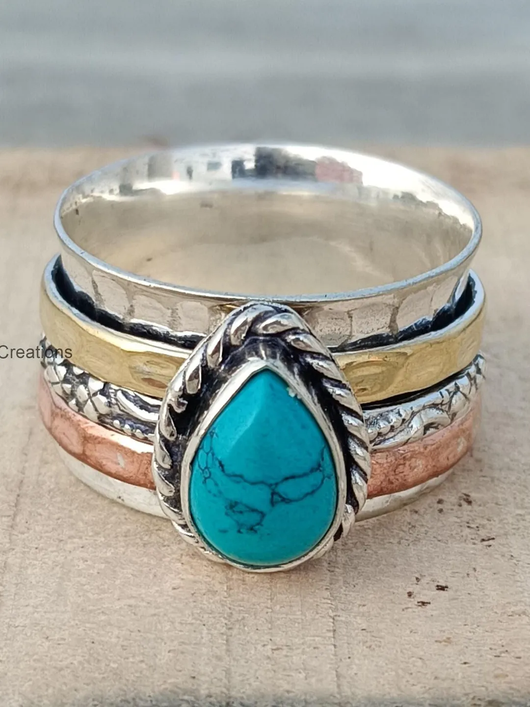 Popular Turquoise Gemstone Spinner Ring, Handmade Gifts Ring, 925 Sterling Silver Ring, Statement Ring, Partywear Gifts Ring, Birthday Gifts