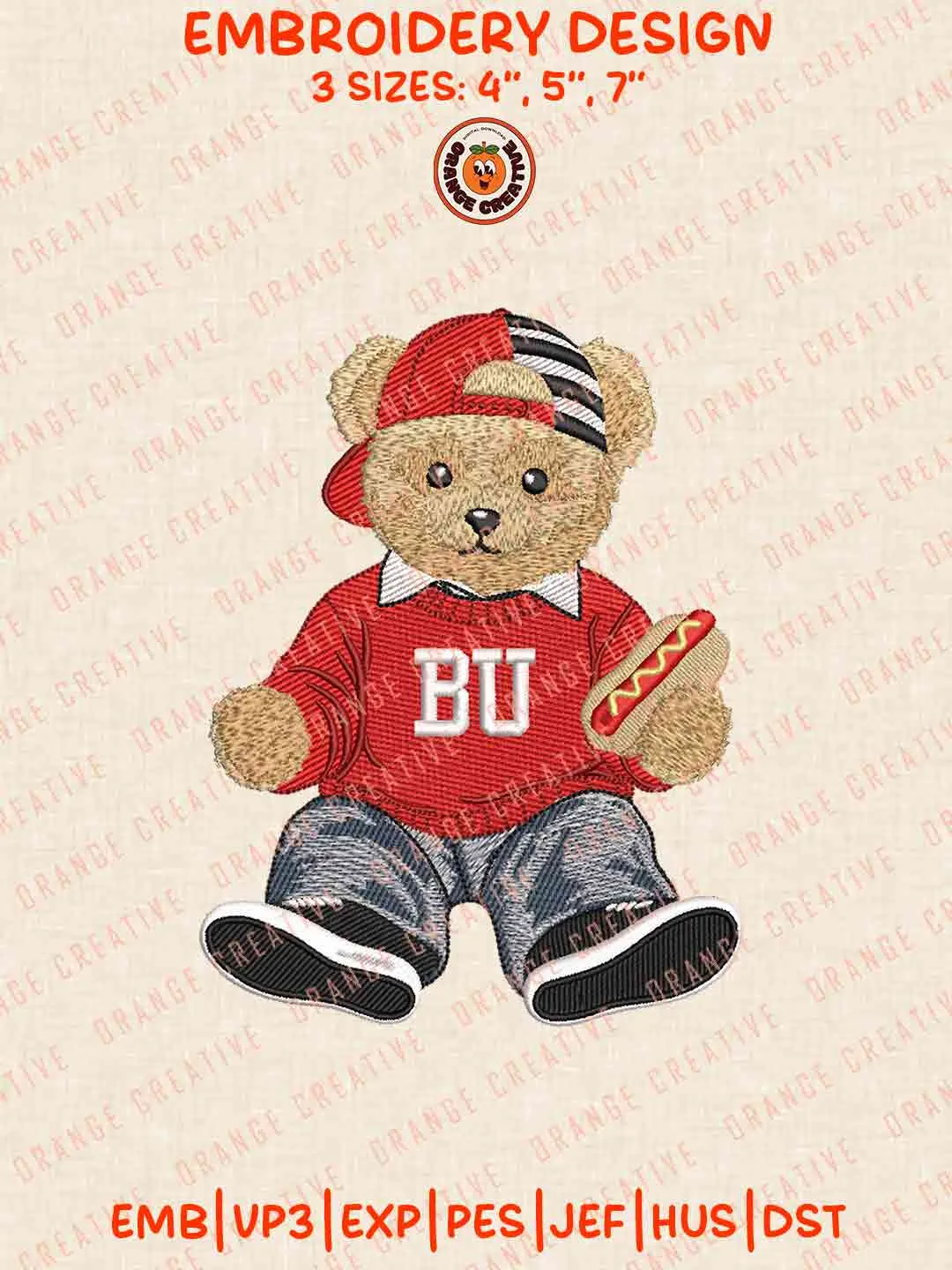 BU Terrier Teddy Bear Embroidery Files, Football Embroidery Designs, College Sport Machine Embroidery Files, 3 Sizes, Custom Sizes, Instant Download