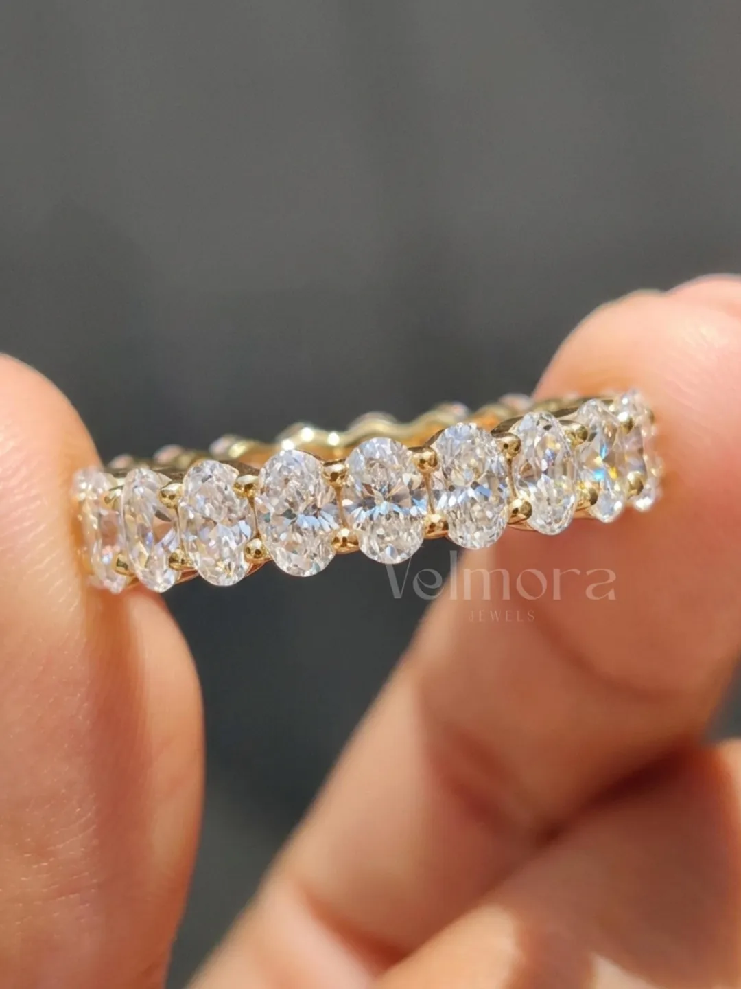 Oval Cut Eternity Wedding Band, Shared Prong Moissanite Ring, Anniversary Stacking Jewelry