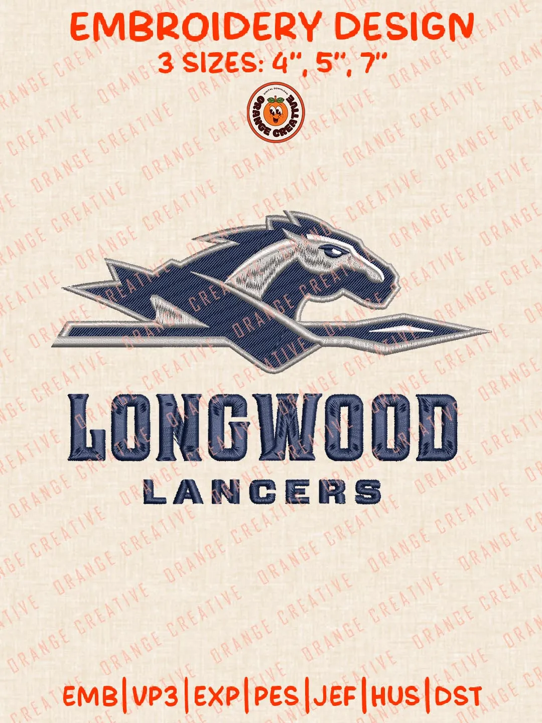 Longwood Lancers Logos Embroidery Design Files, NCAA Logos Embroidery Designs, Machine Embroidery Files, 4 Sizes, Custom Sizes, Instant Download