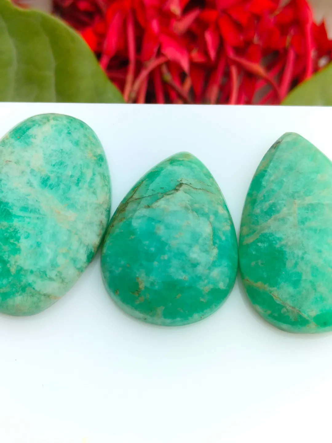 Green Amazonite Cabochons, Polished Gemstone Set for Jewelry Making