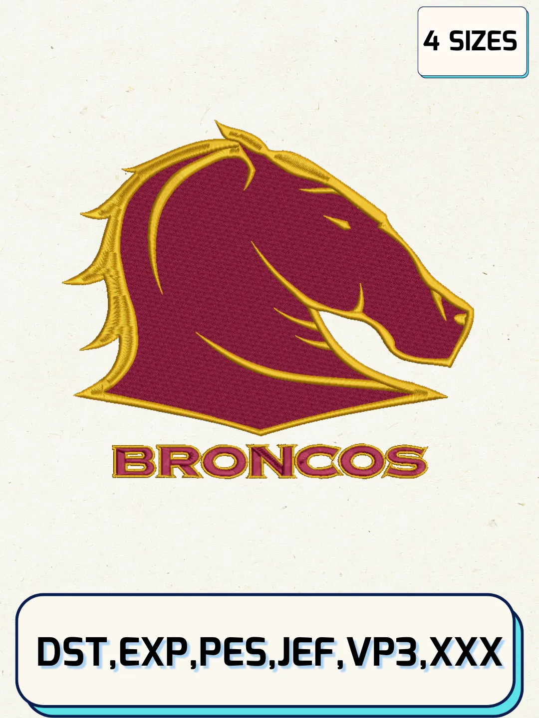 Brisbane Broncos Logos Embroidery Design Files, NRL Logos Embroidery Designs, Machine Embroidery Files, 4 Sizes