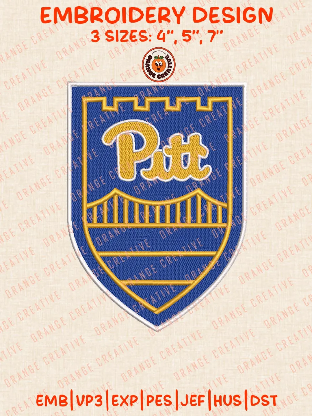 NCAA Pittsburgh Panthers Embroidery Design Files, NCAA Logos Embroidery Designs, NCAA Pittsburgh Machine Embroidery Files, 3 Sizes, Custom Sizes, Instant Download