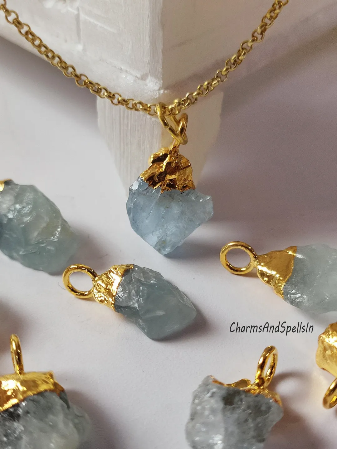 Raw Aquamarine Necklace, March Birthstone Jewelry, Gold Electroplated, Bohemian Necklace, Natural Healing Gemstone, Aquamarine Jewelry, Gift