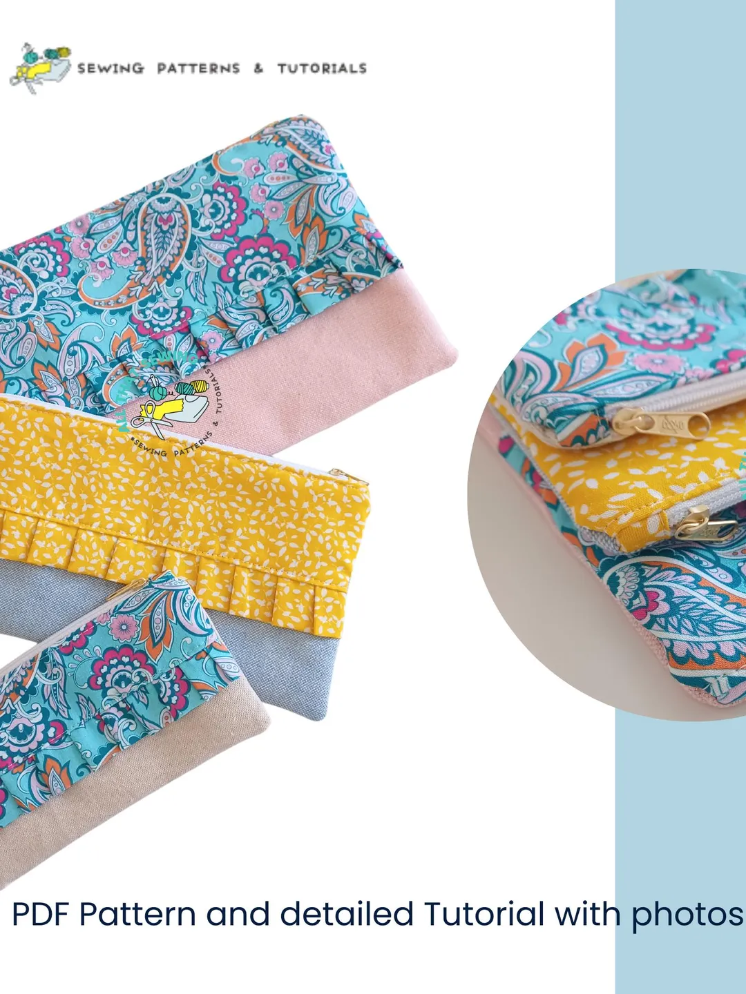 Serger Ruffle Pouch Pattern Zipper Pouch with Ruffle Pattern, Ruffle Zipper Bag in 3 Sizes, PDF ...
