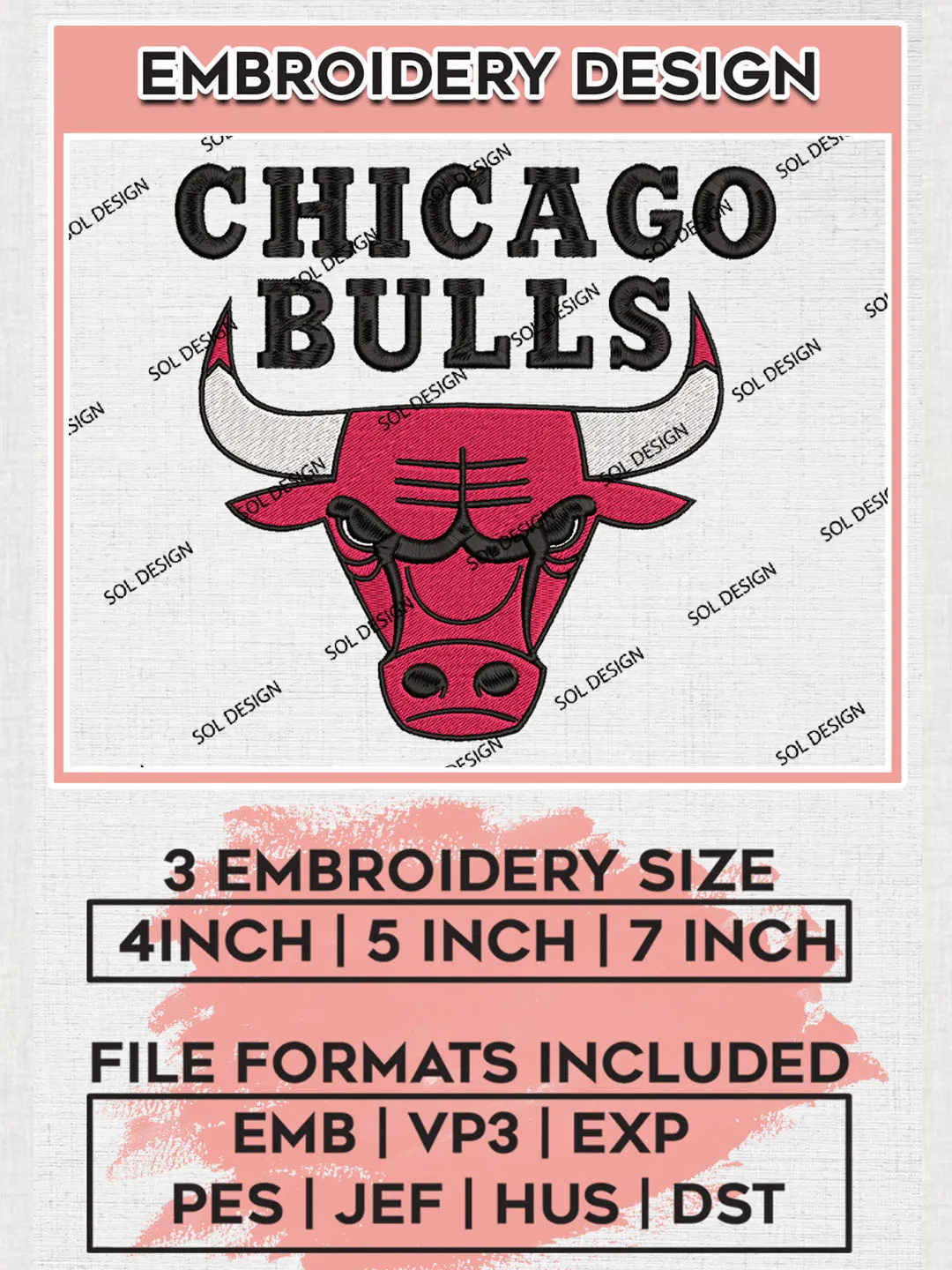 NBA Chicago Bulls Logo Embroidery Design, NBA Chicago Bulls Machine Embroidery Files, NBA Machine Embroidery Design, Machine Embroidery Design, Digital Download