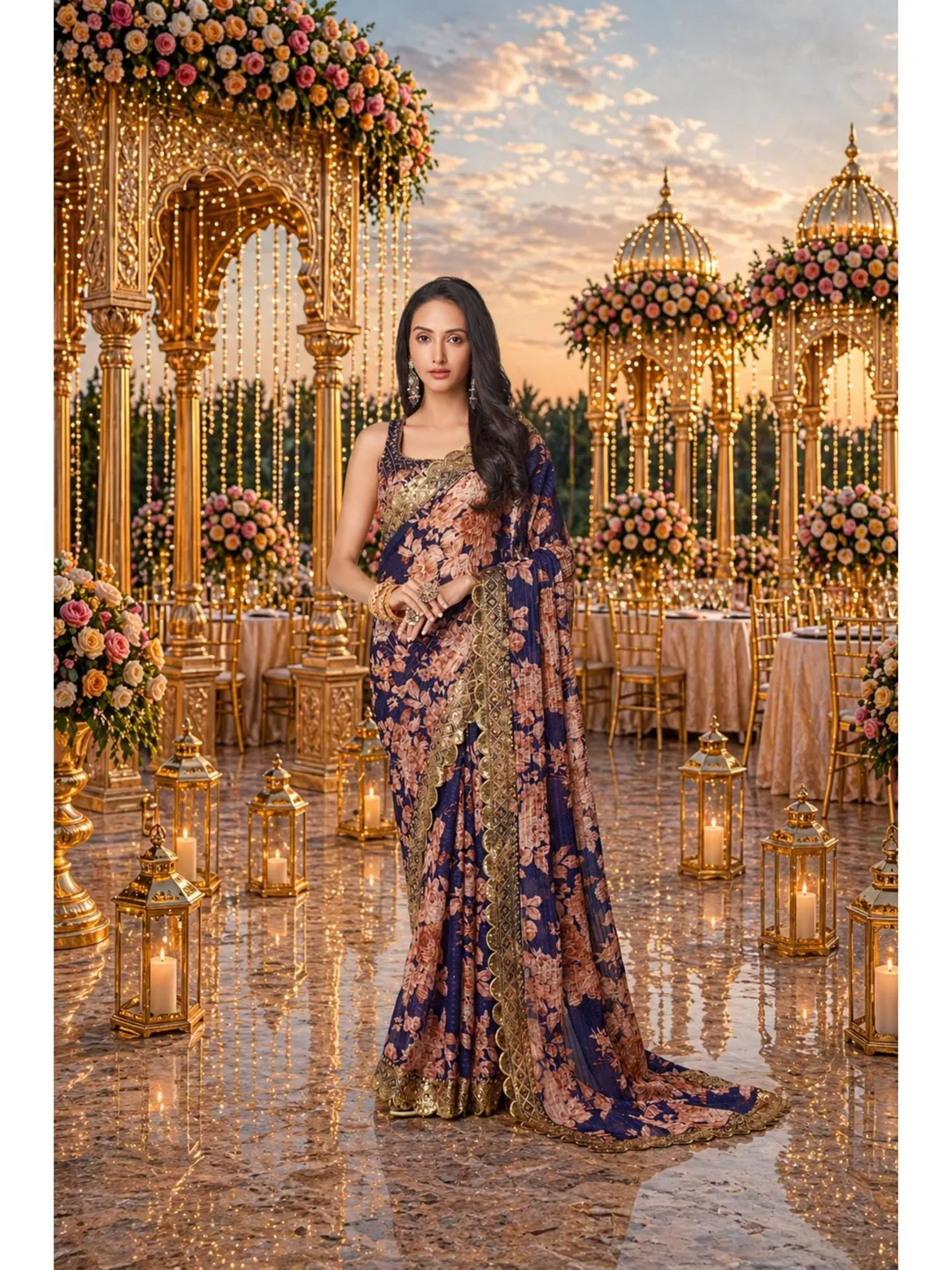 Purple Georgette Saree For Women, Sequins Embroidery, Indian Wedding Wear Pre Stitched