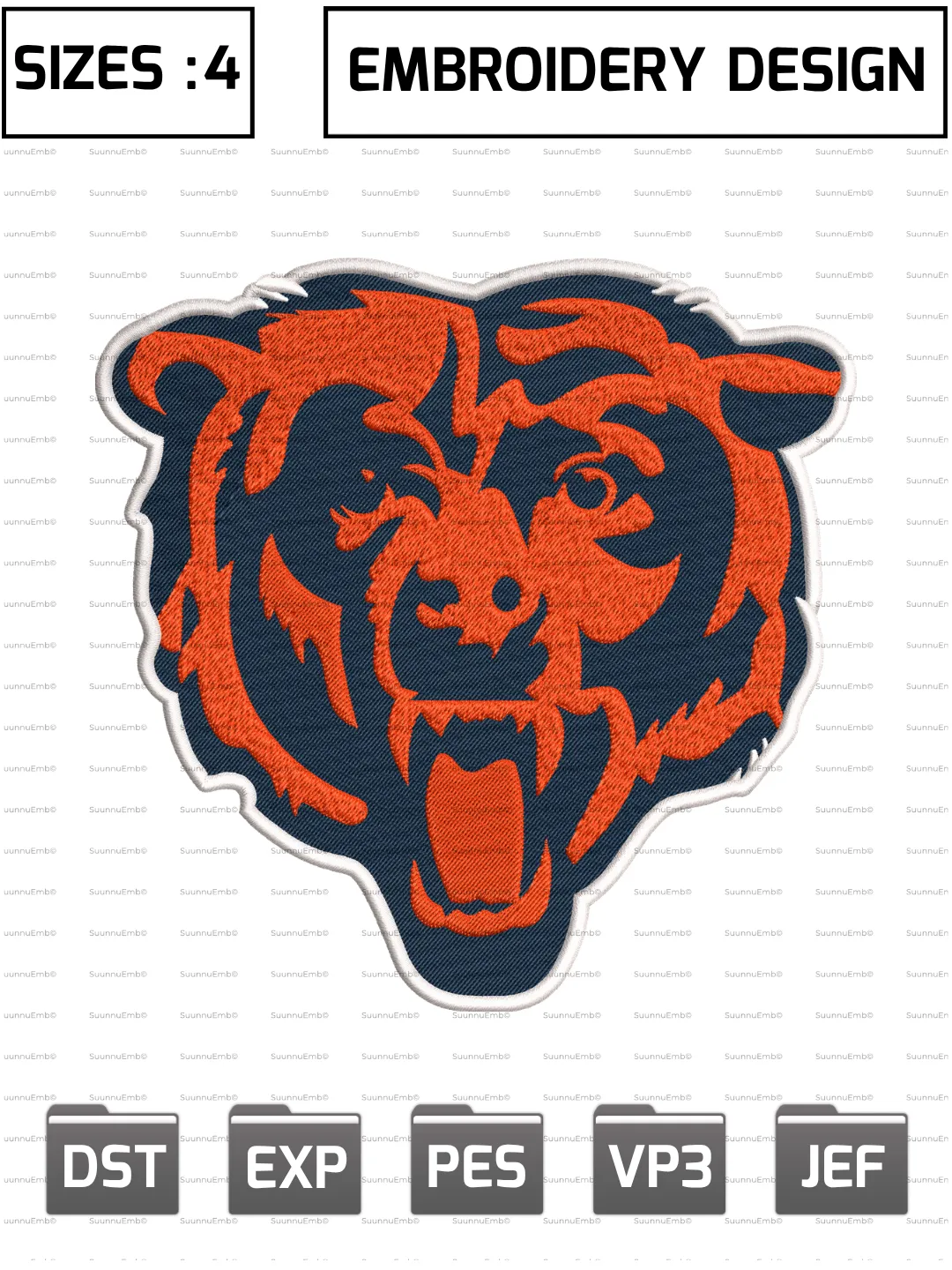 Chicago Bears Logo Embroidery Design,NFL Logos Embroidery Design,NFL Teams, Machine Embroidery Design File,4 Sizes, Digital Download