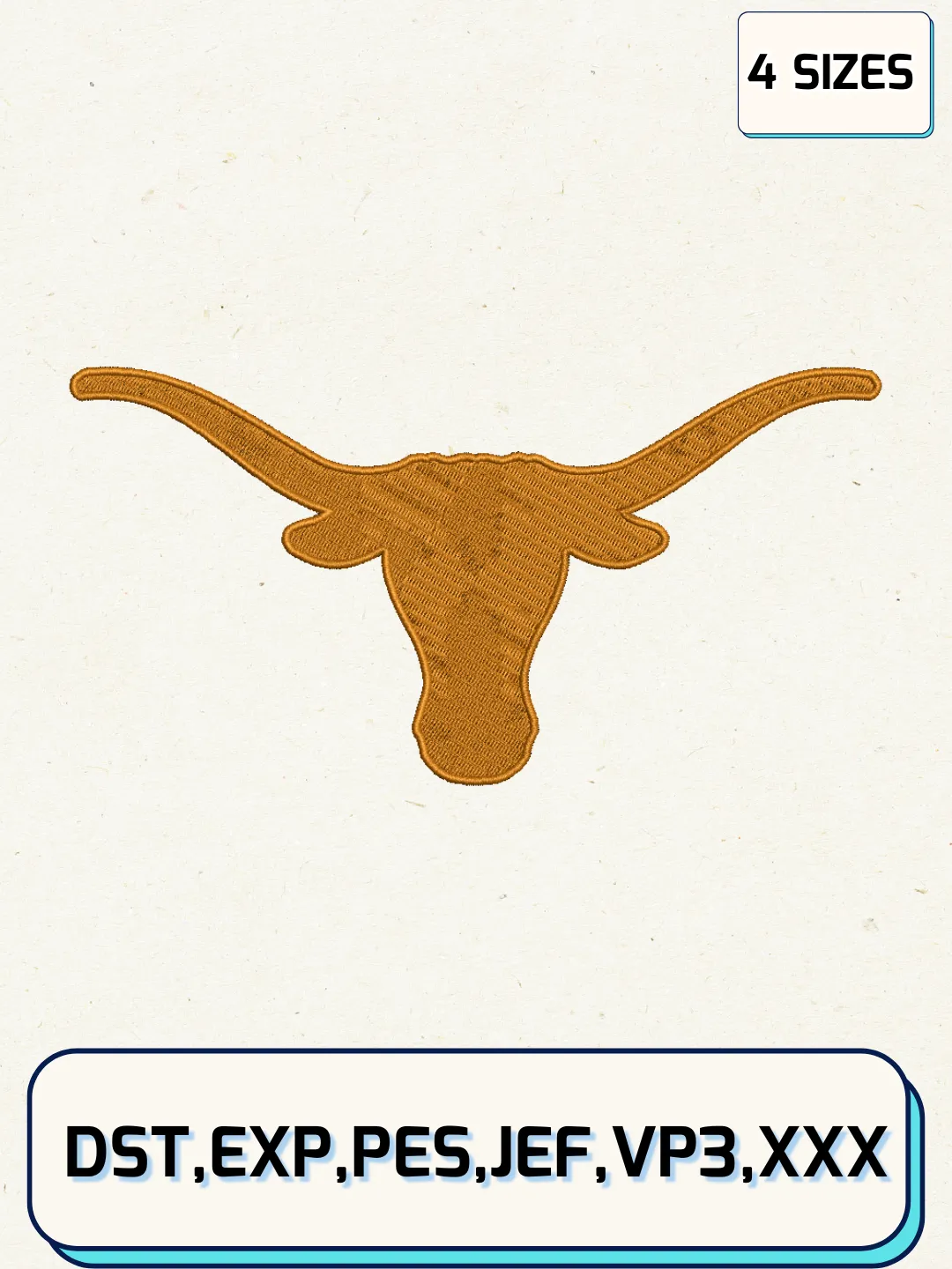 Texas Longhorns Logos Embroidery Design Files, NCAA Logos Embroidery Designs, Machine Embroidery Files, 4 Sizes