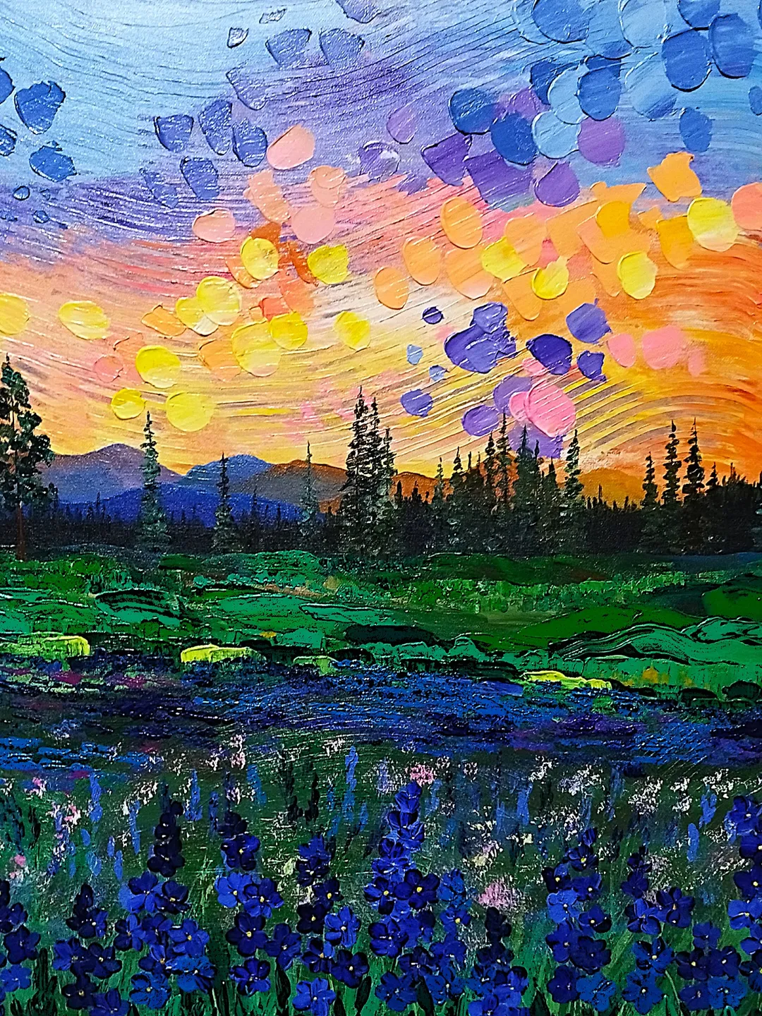 Textured Acrylic Painting Sunset Landscape Art Wall Decor