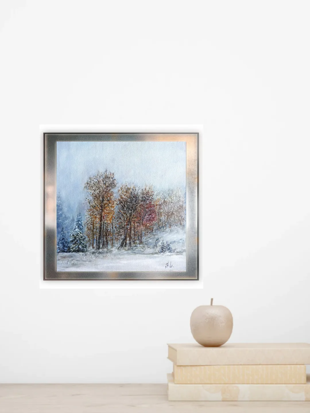 Oil Painting Winter Landscape Original Art Wall Art Canvas On Cardboard 10x10 Inch