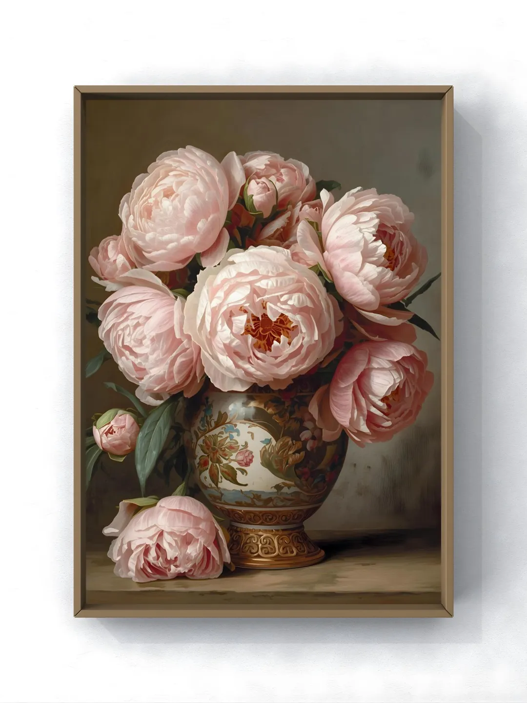 Dark Vintage Pink Peonies Art Print, Moody Floral Still Life Oil ...